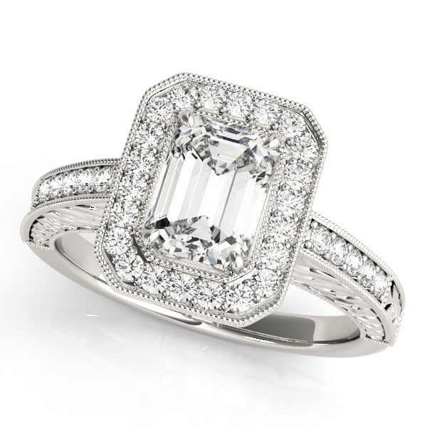 Diamond Emerald Halo Engagement Ring RSK84511-6X4 1/2 (White)
