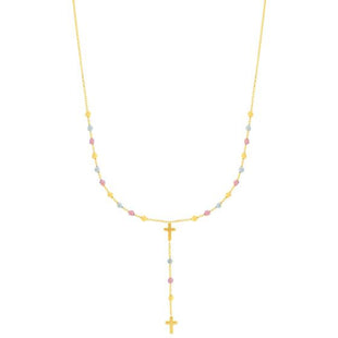 14K Gold Drop Cross Rosary Inspired Necklace (N2533)