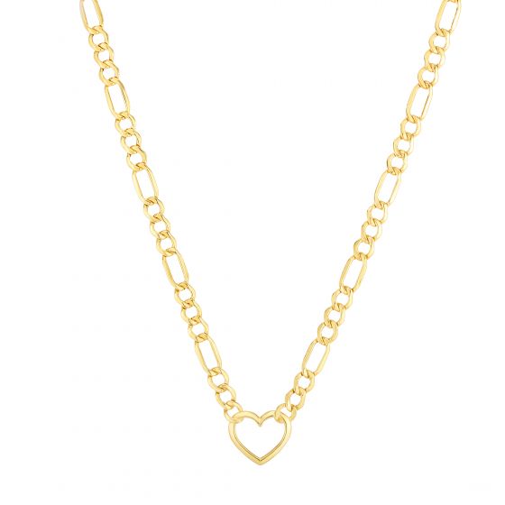 14K Heart Figaro Chain Necklace (RC13668)