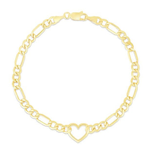 14K Heart Figaro Chain Bracelet (RC13669)
