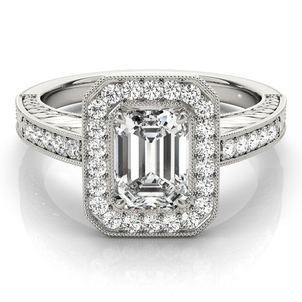 Diamond Emerald Halo Engagement Ring RSK84511-6X4 1/2 (White)